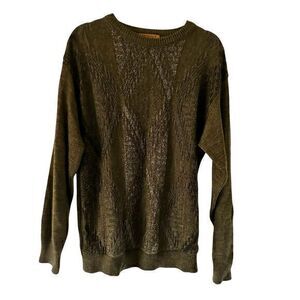Portocruz Canada Vintage Green Textured Wool Blend Crew Neck Pullover Sweater M